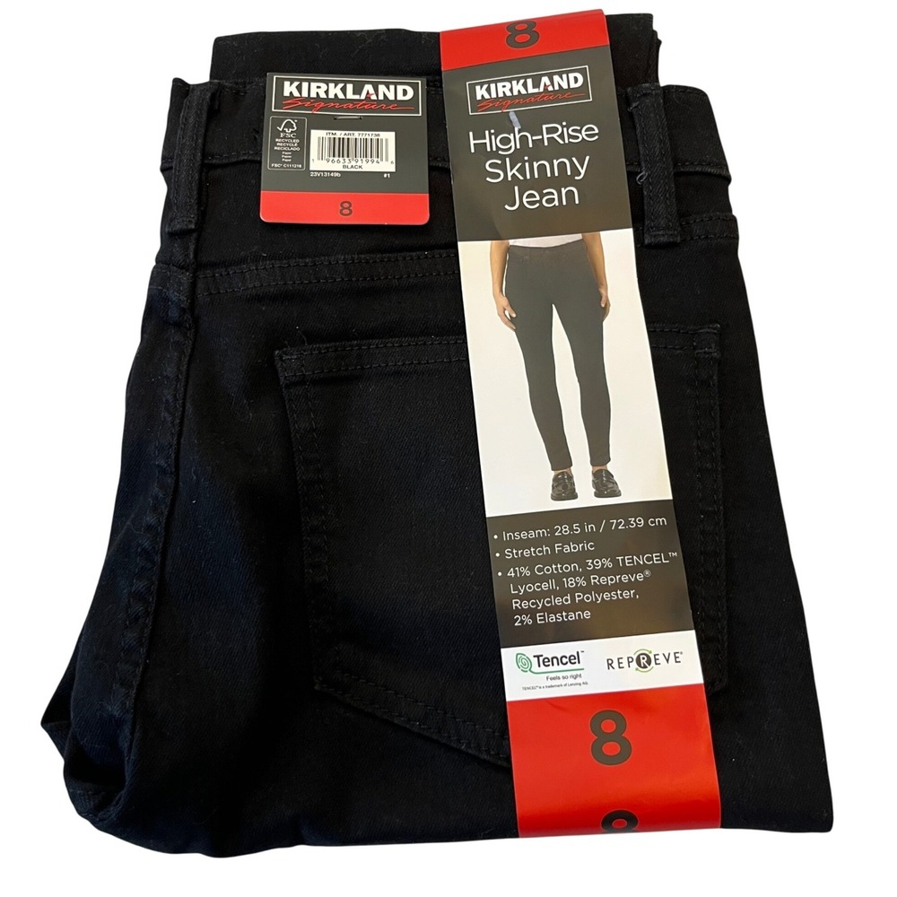 Kirkland Signature High Rise‎ Skinny Jean Black Stretch Fabric Size 8